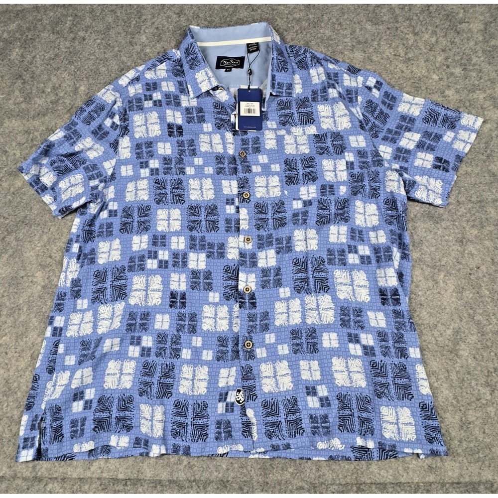Nat Nast Men's Luxury Originals Silk/ Cotton S/S Blue White Size XL NWT